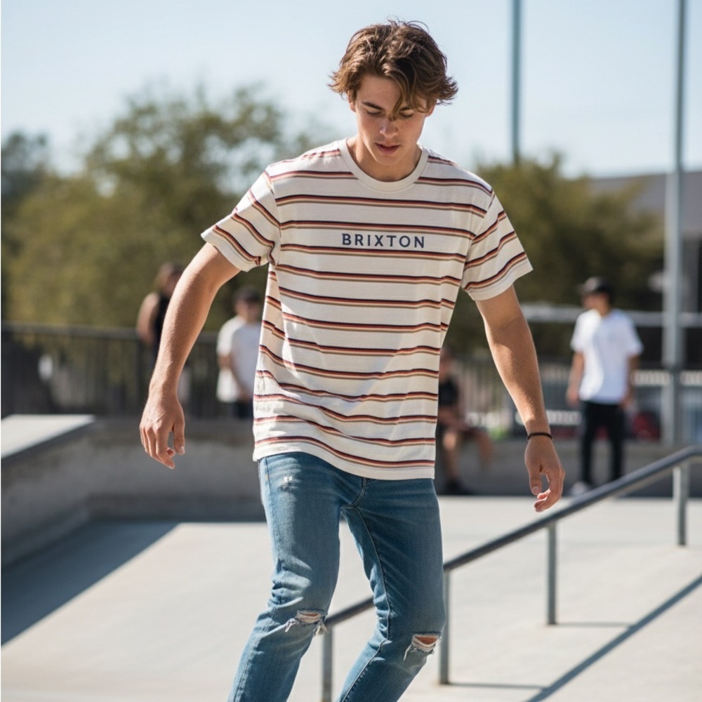Brixton Men's Multicolor Striped Tee size xl